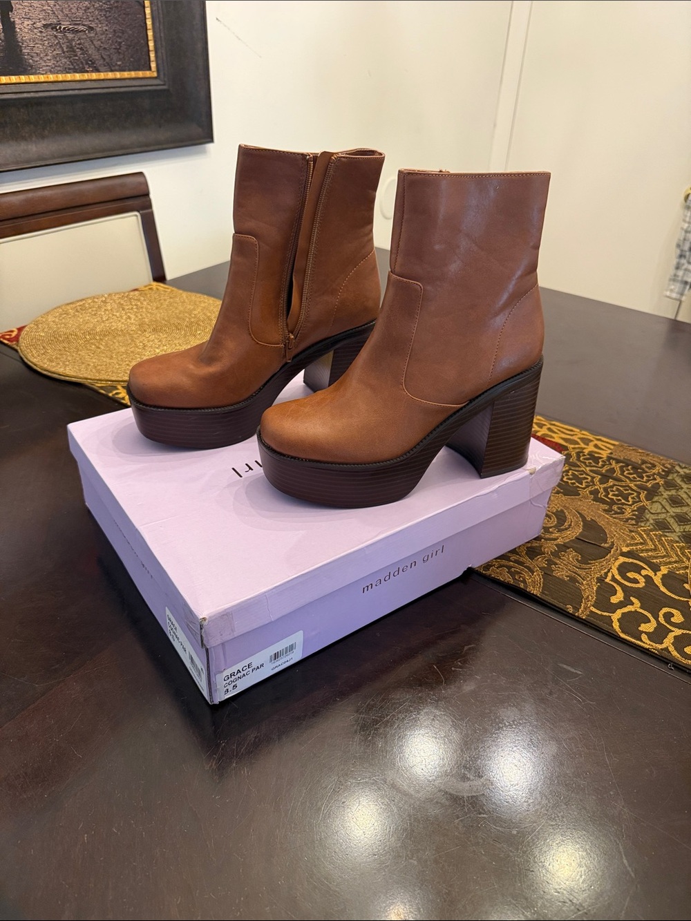 Madden Girl Brown Platform Heeled Ankle Boots - Picture 2 of 5